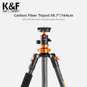 K&F Concept Camera Carbon Fiber Tripod SA225C1 with Monopod + Ballhead